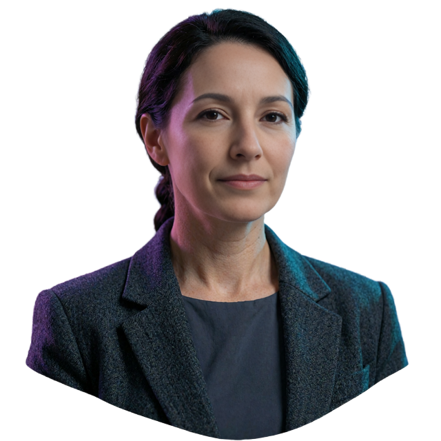 Woman in a charcoal blazer, aged 36, privacy-focused dater portrait featured in our MatureSearch review of legit dating sites