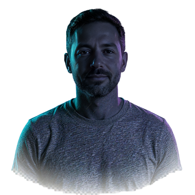 Bearded man in a grey crewneck t-shirt, aged 35, member portrait illustrating AI matching in this MatureSearch review
